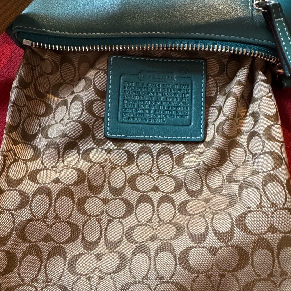 Coach Teal Crossbody Bag with Tan Web Adjustable Strap - Picture 8 of 13
